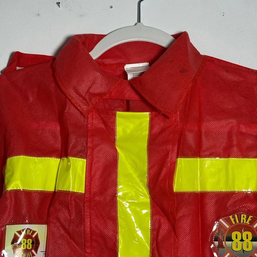Kids Fire Chief Costume Red Jacket Yellow Trim One Size Fits‎ Most Role Play